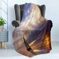 thumbnail image 4 of Sailboat Soft Flannel Fleece Blanket, Sailing with Sunset Sunbeams on the Horizon Romance Honeymoon Destination, Cozy Plush for Indoor and Outdoor Use, 50" x 70", Marigold Bluegrey, by Ambesonne, 4 of 5