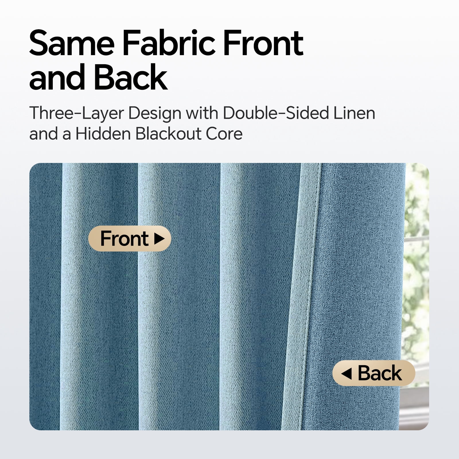 TURKIO 100% Blackout Linen Curtains for Living Room Bedroom, Sun-Reflective Thermal Insulated Heavy Duty Curtains, 52"x84",2 Panels Per Pack,Dusty Blue