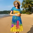 thumbnail image 4 of Sikiie Robe à Manches Courtes pour Femmes, Col Rond, Longueur Genou, Vêtements d'Été pour Loisirs Quotidiens et Vacances, 4 of 6