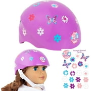 Purple Bike Helmet for 18" Dolls - Includes Doll Bicycle Helmet w Decorative Decal Stickers Accessory