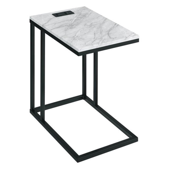 Table C Norwich avec Base Noire et Dessus en Marbre Blanc avec Port d'Alimentation