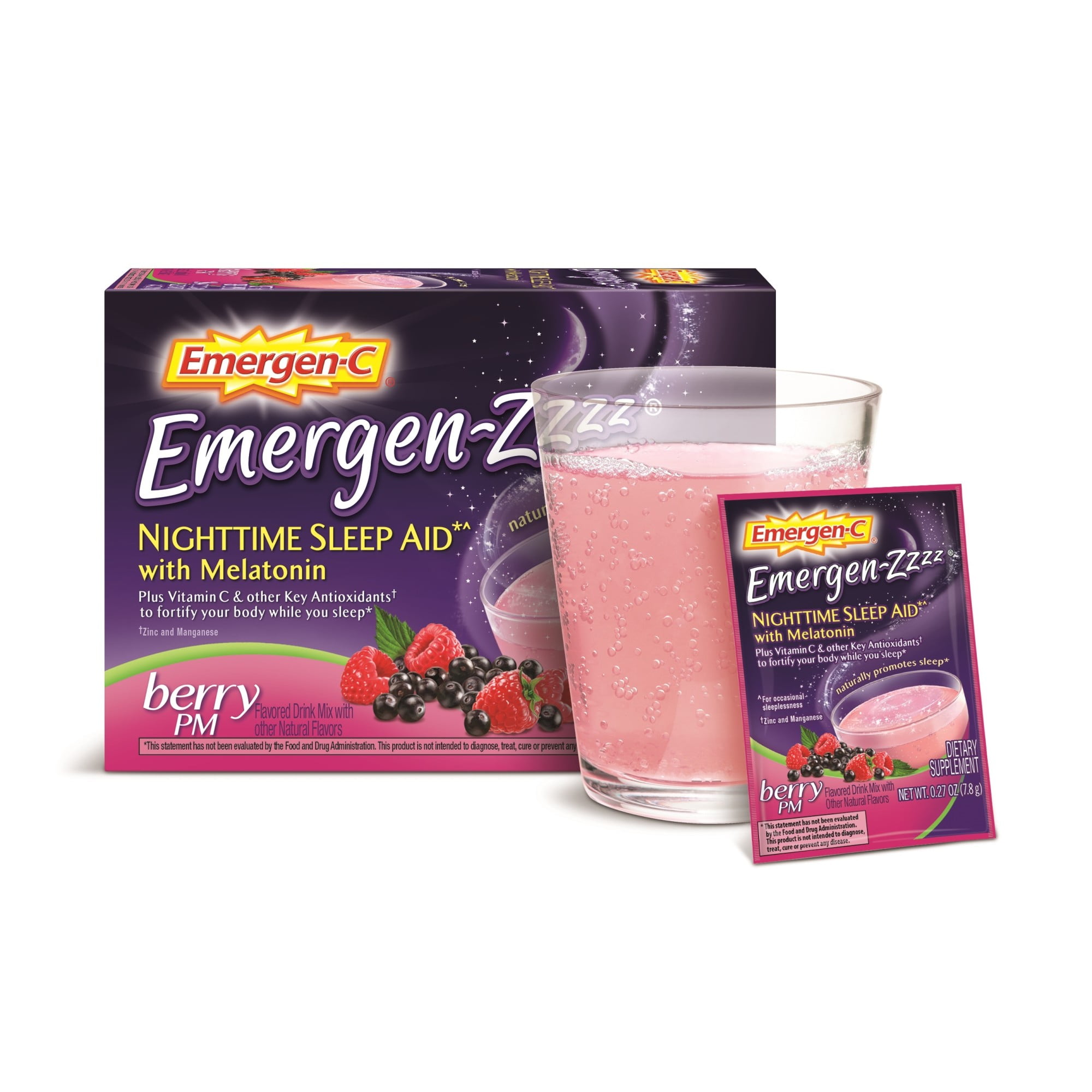 Emergen Zzzz Nighttime Sleep Aid With Melatonin Powder Berry Pm 48 Ct Walmart Com Walmart Com