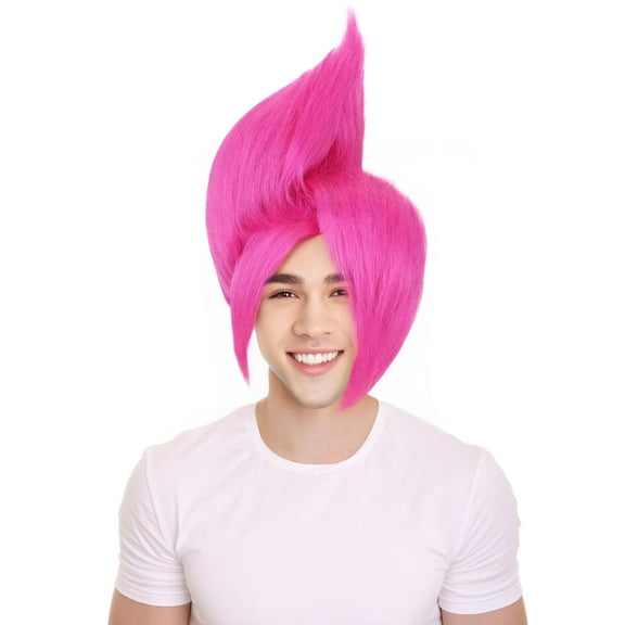 HPO Adult Men's Tv Musical Movie Dark Pink Troll Spiked Wig, Fire-Retardant Halloween Wig