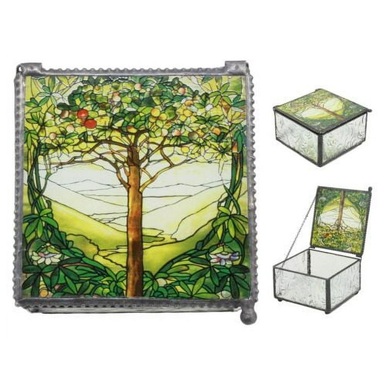 Ebros Louis Comfort Tiffany Northrop Tree of Life Stained Glass Art Jewelry  Box