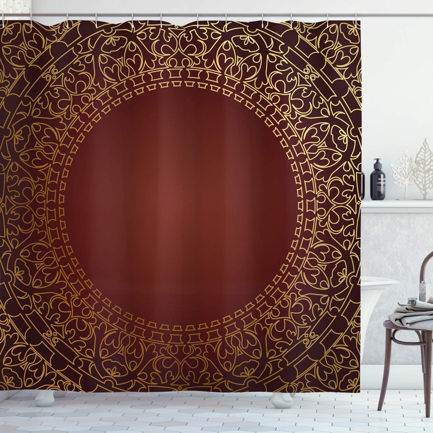 Sonernt Maroon Shower Curtain, Vintage Frame with Eastern Motifs