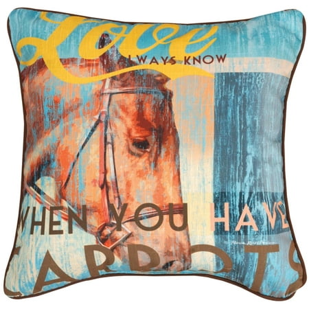18" Colorful Horse and Carrots Square Throw Pillow