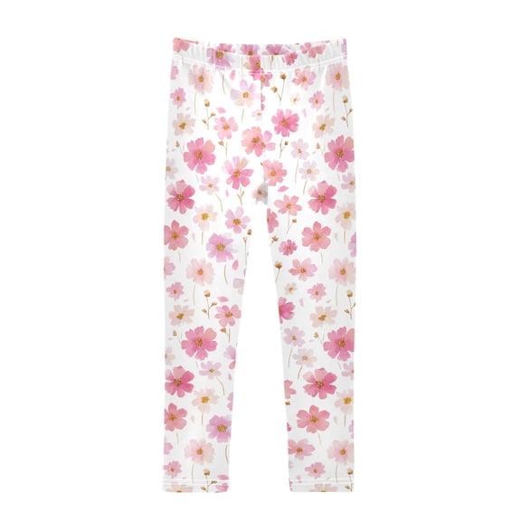 Pink and White Wildflower Printed Leggings Yoga Pants for in 4t to 10t