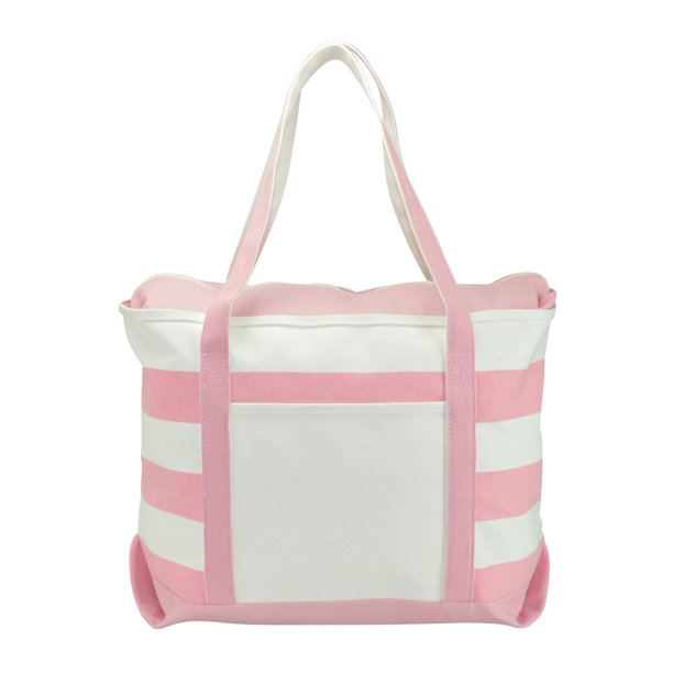 DALIX Striped Boat Bag Premium Cotton Canvas Tote in Pink