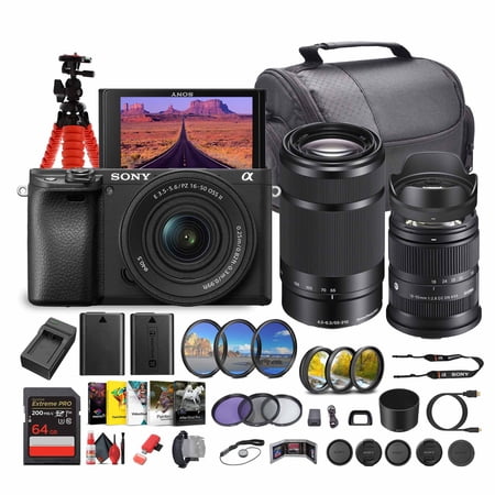 Sony a6100 Mirrorless Camera with 16-50mm, 55-210mm and Sigma 18-50mm Lens Bundle (International Model)