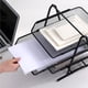 thumbnail image 3 of Sidaley Soporte de archivos de oficina de artesanía de hierro de 2 capas, bandeja de archivos de estudio de trabajo de oficina hueca, organizador de cartulina Negro tres capas, 3 of 5