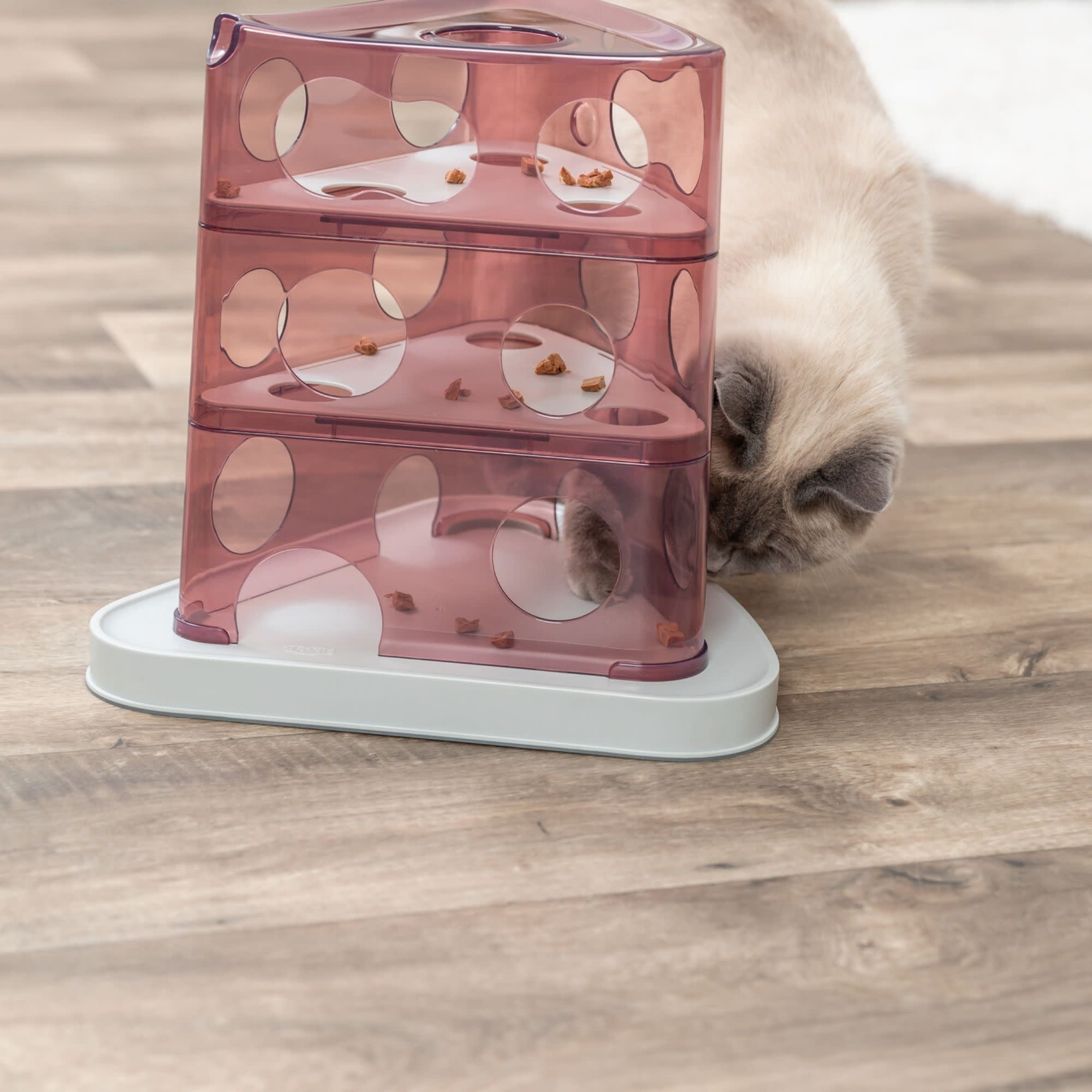 TRIXIE Cheese Tower Strategy Game for Cats, Puzzle Toy, Treat Dispenser, Interactive Play, Berry/Gray