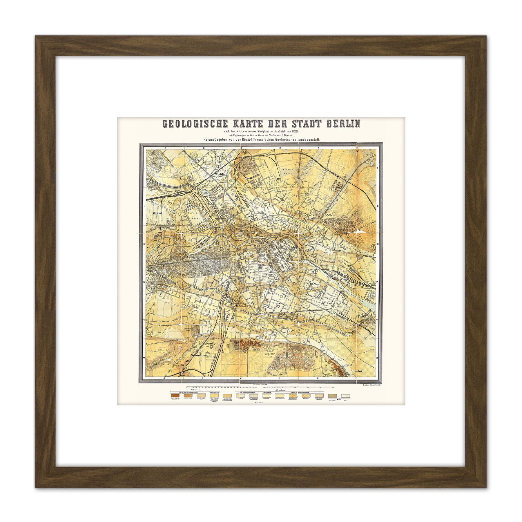 Map Antique 1880 Pgs Berlin Geological Old Replica 8X8 Inch Square ...