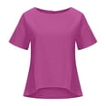 thumbnail image 4 of MEICHEN Cotton and Linen Pure Color Irregular Bottom Short Sleeved T Shirt Summer Fashion Clothing for Women, 4 of 5