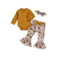 thumbnail image 1 of Diconna Infant Girl Halloween Clothes Ribbed Long Sleeve Romper Pumpkin Print Flare Pants Headband Set Fall Outfit, 1 of 8