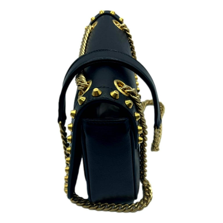 Prada Pattina Black Calf Leather Studded Flap Chain Prada Pattina Black Calf Leather Studded Flap Chain