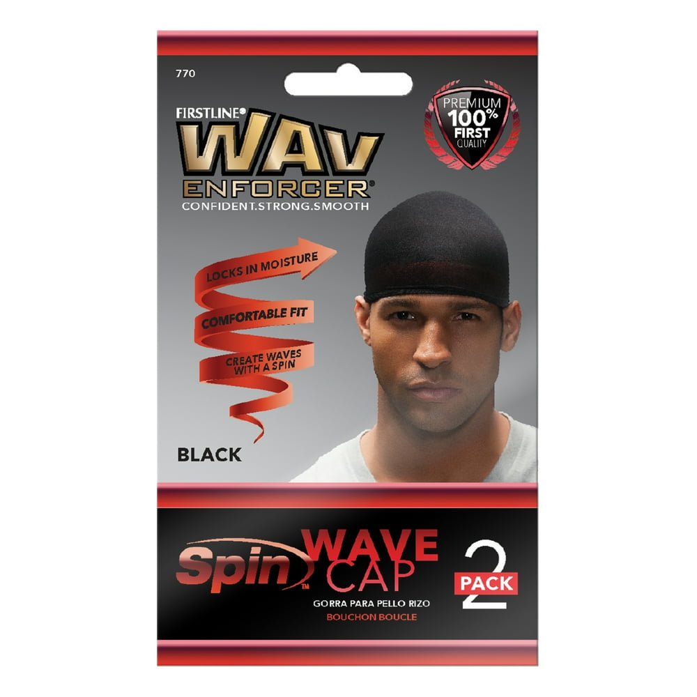 WavEnforcer Spin Wave Caps, Black, 2 count