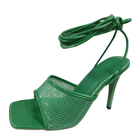 

high heels for Women Ladies Fashion Sexy Solid Color Mesh Strap Roman Thin High Heel Sandals Mesh heeled sandals Green