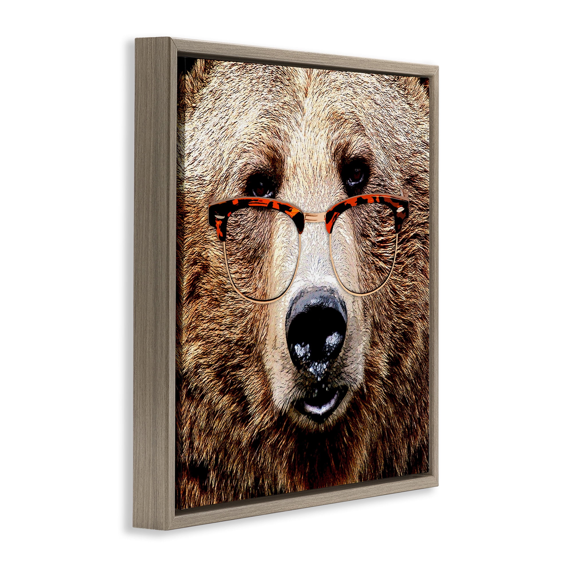 Stupell Industries Grizzly Bear with Glasses Animals & Insects Painting Brown Floater Framed Canvas Art Print Wall Art, 25 x 25