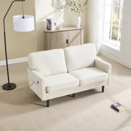 MOONMISS Mid Century Modern Loveseat,with USB & Demountable Pillow Cover for Living Room Bedroom,Beige