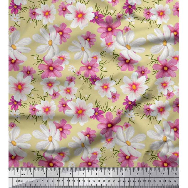 Soimoi Poly Georgette Fabric Cosmos Floral Print Sewing Fabric Yard 52 Inch Wide