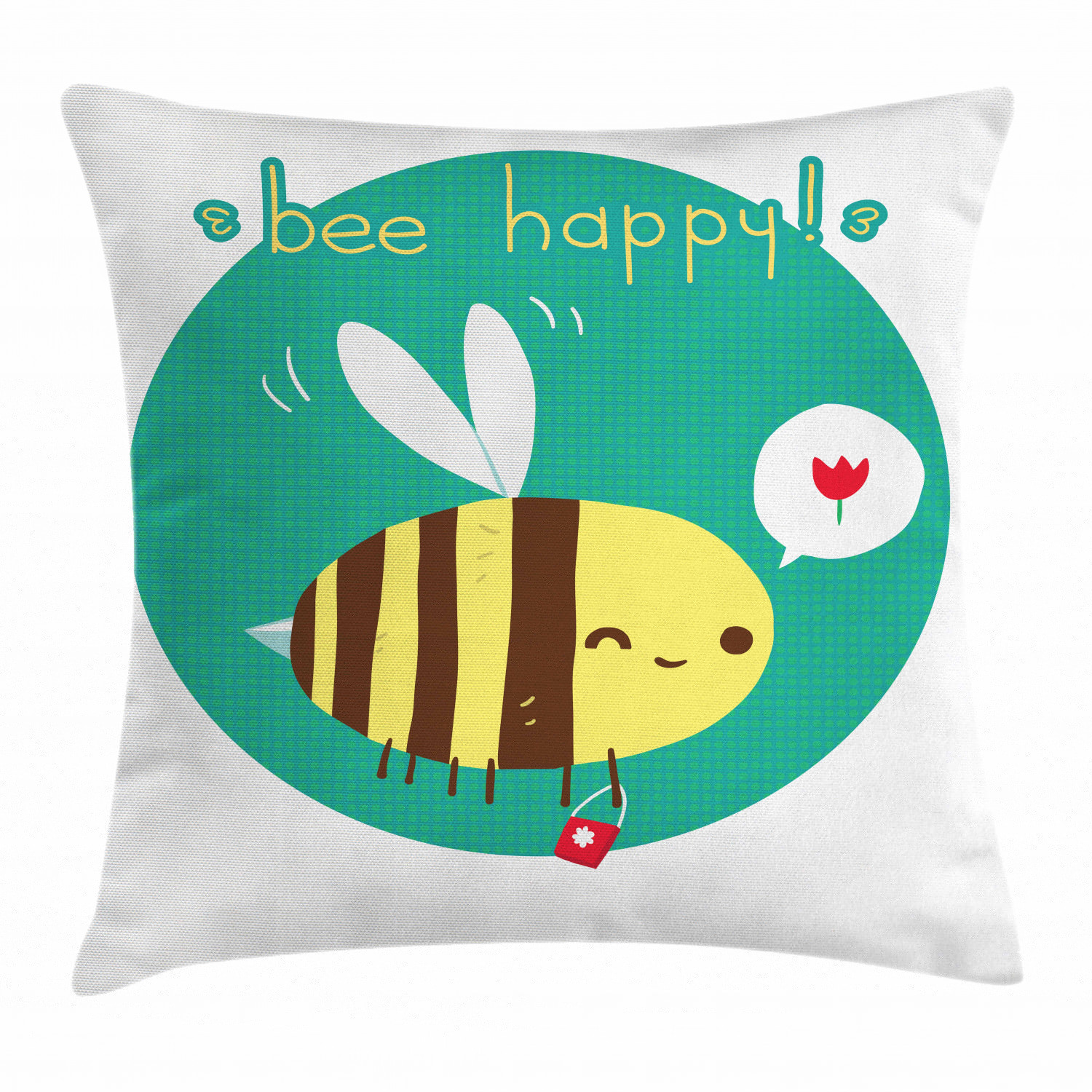 thumbnail image 1 of Queen Bee Throw Pillow Cushion Cover, Winking Bumblebee Cartoon Doodle with Bee Happy Quote Circle Abstract Background, Decorative Square Accent Pillow Case, 24 X 24 Inches, Multicolor, by Ambesonne, 1 of 2
