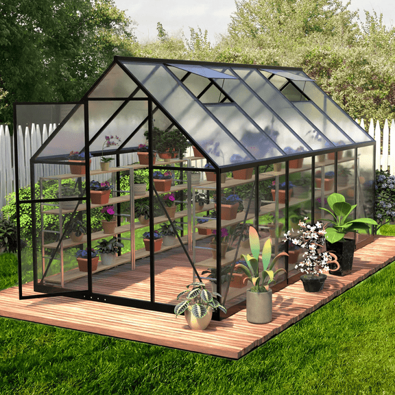 6 x 12 FT Greenhouses for Outdoors, Heavy Duty Polycarbonate Greenhouse, Lockable Greenhouse Kit with Upgraded Aluminum Frame and Adjustable Roof Vent, Winter Hot Green House for Outside