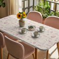 thumbnail image 3 of Pink Easter Table Cloths for 4 Foot Rectangle Tables, Spring Farmhouse Vintage Bunny Eggs Beige Patio Waterproof Elastic Fitted Tablecloths, Washable Rectangular Table Cover for Camping, 3 of 8