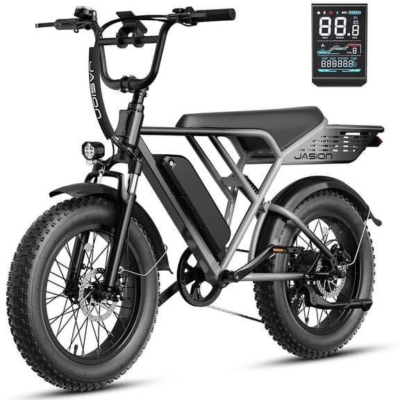 Jasion RetroVolt 500W Electric Bike for Adults, 20" Fat Tire Electric Mountain Bicycle, 48V 13Ah Removable Battery, Full Suspension All-Terrain Ebike, UL2849