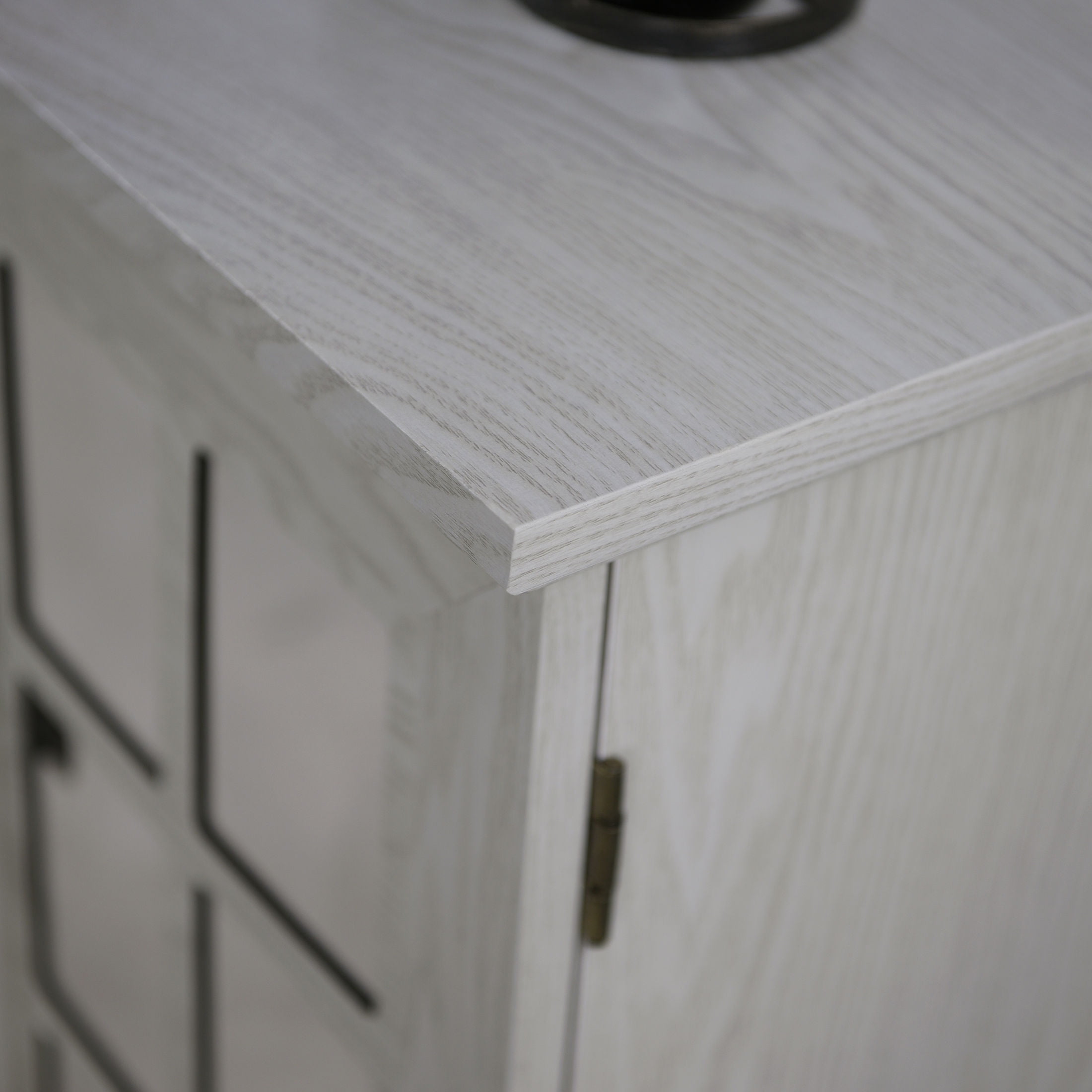 GDF Studio Janus 3-Door Acrylic Mirrored Sideboard Cabinet, Rustic Kitchen Storage Cupboard, Adjustable Shelf, White Oak