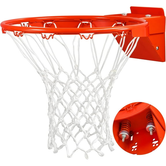 Basketball Rim Replacement, Heavy Duty Breakaway Rim and Net, Universal 18" Professional Double-Spring Solid Steel Backboard Rims Fits In-Ground and Wall-Mounted Basketball Hoops Indoor Outdoor