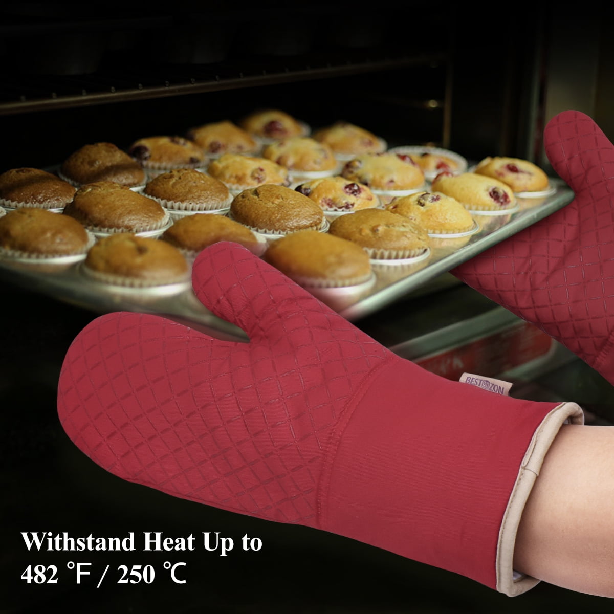 Pot Holders and Oven Mitts Gloves with Silicone Printed,2 Hot Pads