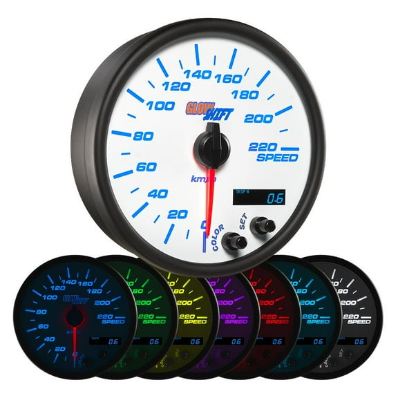 GlowShift | White 7 Color Series 3-3/4 (95mm) In-Dash Kilometer Speedometer Gauge for Cars and Trucks