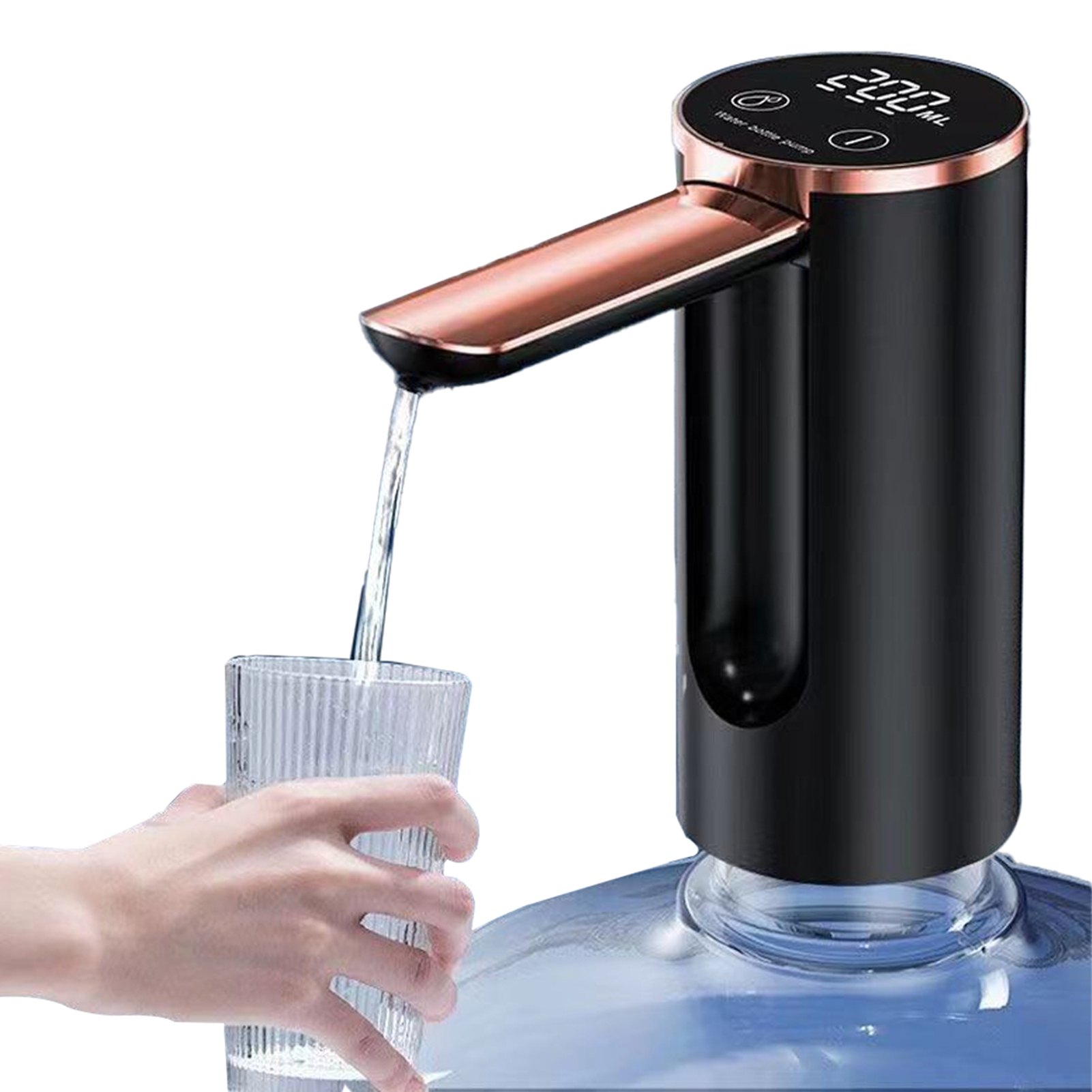 Nieyigj Automatic Water Dispenser for 5 Gallon Bottle, Smart Touch Electric Foldable Water Pump with USB Charging, Digital Display and Quantity Selection, Portable Countertop Jug Pump, Black
