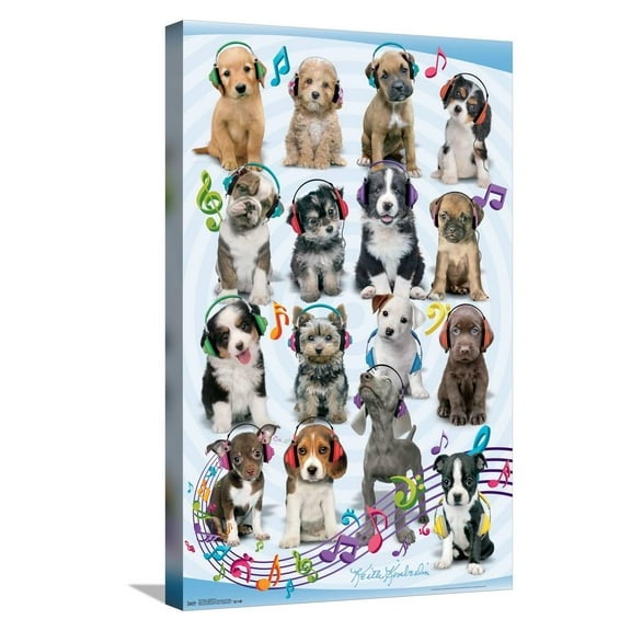 Keith Kimberlin - Puppies - Headphones Canvas Wall Poster, 14.725" x 22.375"