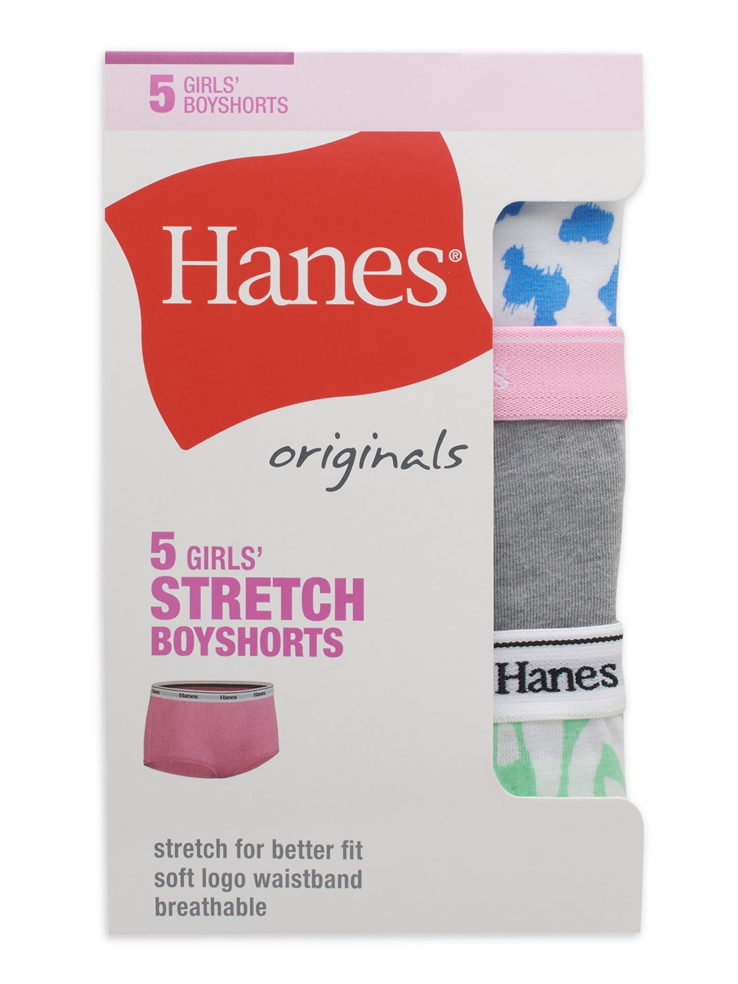 Hanes Girls' Originals Cotton Stretch Boyshort, 5-Pack 