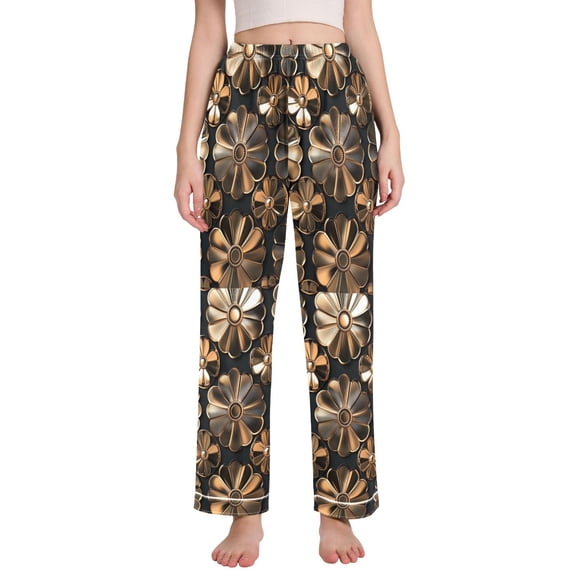 FORMRS Women's Pajama Pants with Pockets Soft Comfy Loungewear Sleep Bottom, Sizes S-2XL, Metallic Flower