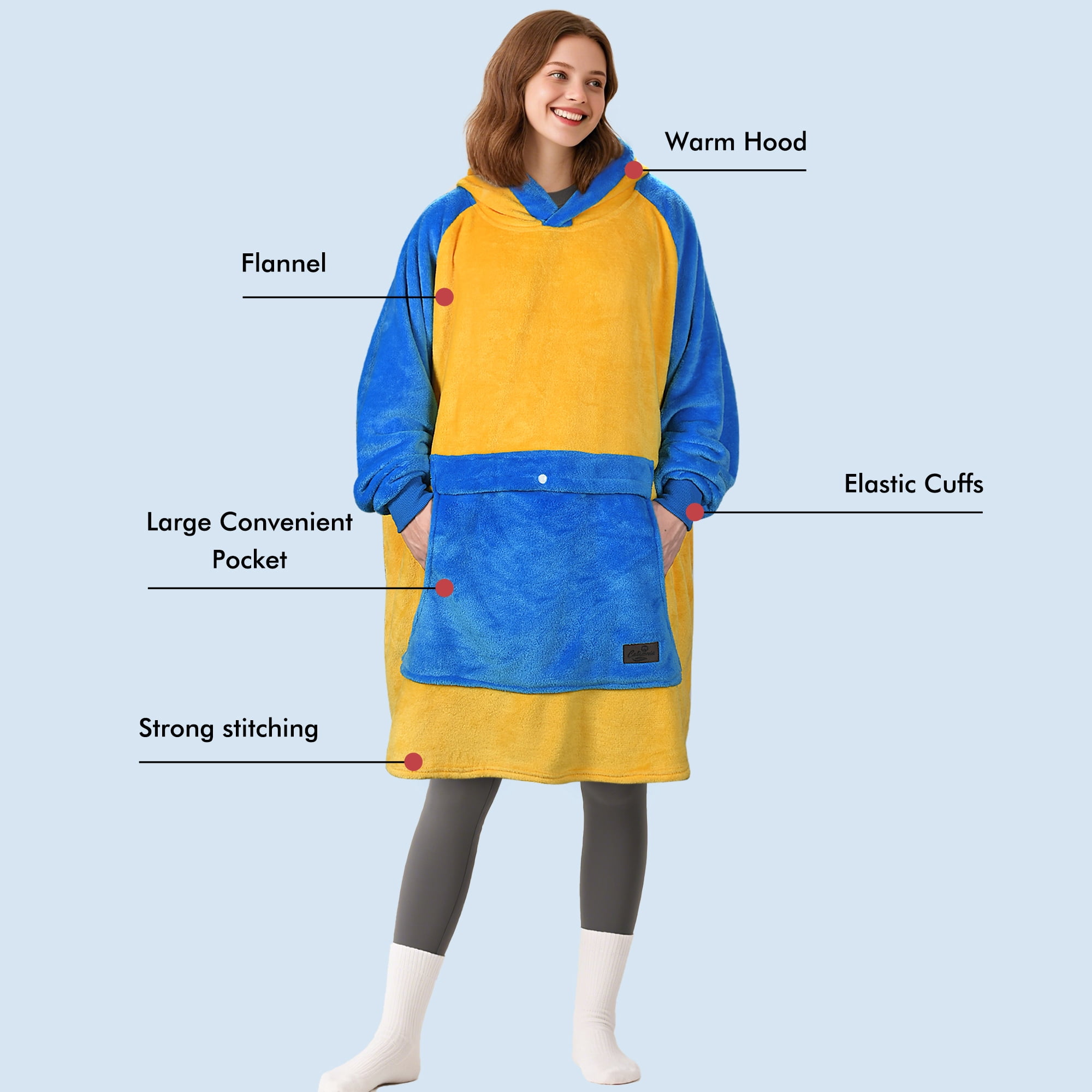 Tirrinia Oversized Blanket Hoodie Sweatshirt, Fleece Pullover with Large Front Pocket, for Adults Men Women, Blue