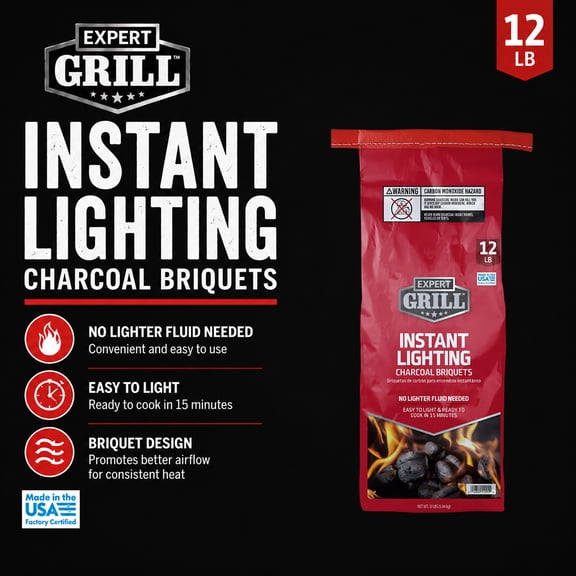 Expert Grill Instant Lighting Charcoal Briquettes, 12 lb