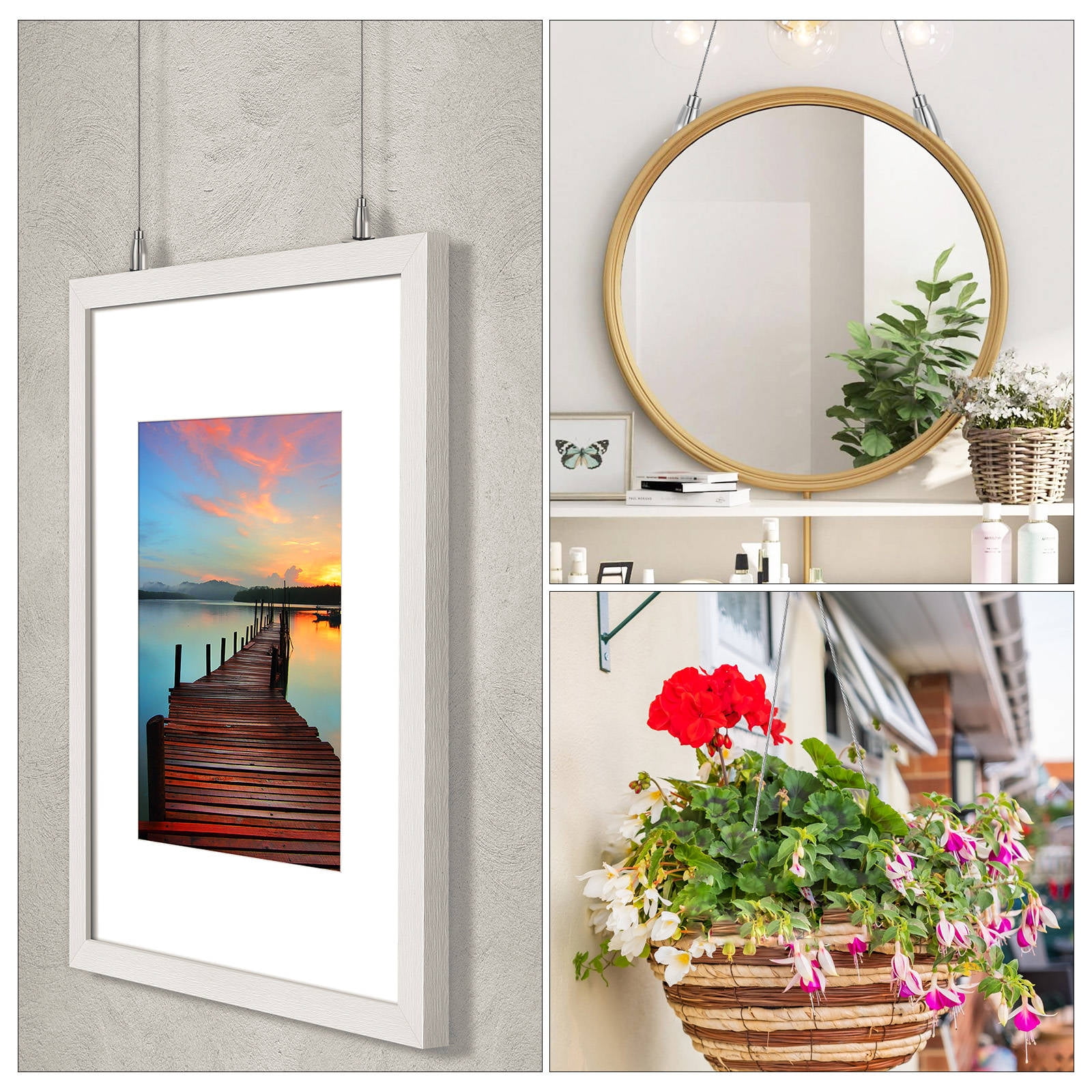 SEWCHICS Picture Hangers Hanging Hooks Stainless Steel 8 Sets 38.6x1x0.8in