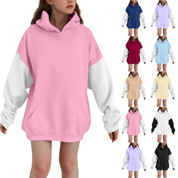 Ashirexll Oversized Hoodies for Girls Long Sleeve Shirts 3-14 Years Winter Solid Color Velvet Fashion Casual Comfortable Warm Fleece Hooded Sweatshirt
