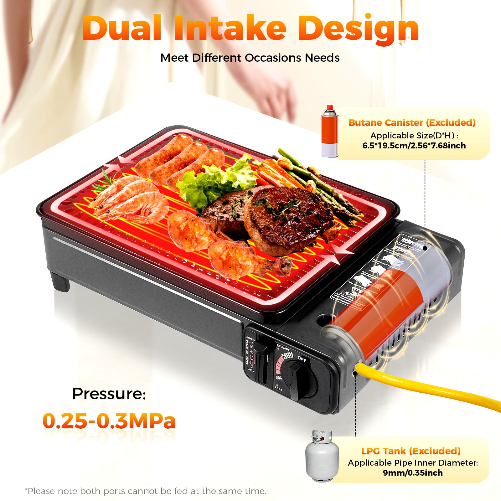 Portable Gas Grill Butane Stove, Camping Stove - 15,000 BTU Camping Grill with Case, LPG/Butane Dual Fuel, Windproof, Lightweight Outdoor BBQ Stove for Backpacking, Tailgating & Patio