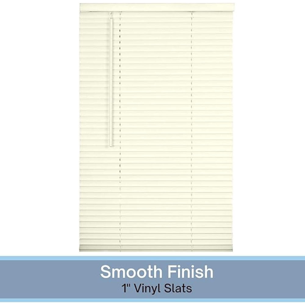Cordless Light Filtering Mini Blind - 44 Inch Width, 64 Inch Length, 1" Slat Size - Alabaster - Cordless GII Morningstar Horizontal Windows Blinds for Interior by Achim Home Decor