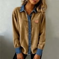 thumbnail image 2 of MVRLSH Blouses For Women Dressy Casual Women Casual Corduroy Denim Patchwork Jacket Long Sleeve Turndown Collar Distressed Jean Coat Yellow S-Xxl, 2 of 7