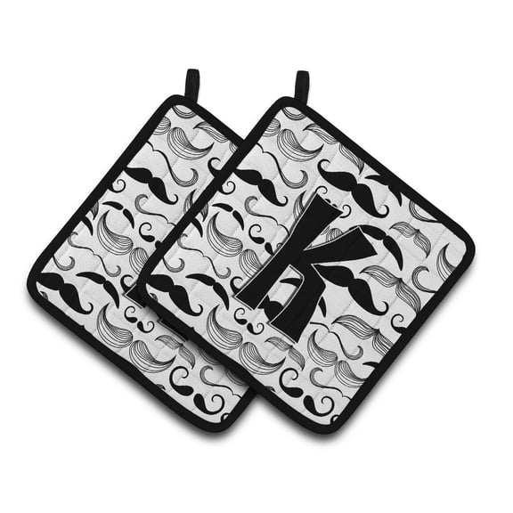 Letter K Moustache Initial Pair of Pot Holders