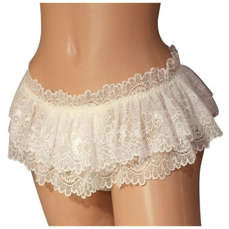 

YDKZYMD Thongs for Women Large Floral Lace Seamfree Underwear Plus Size Stylish Ruffled Low Waist G String Panty White