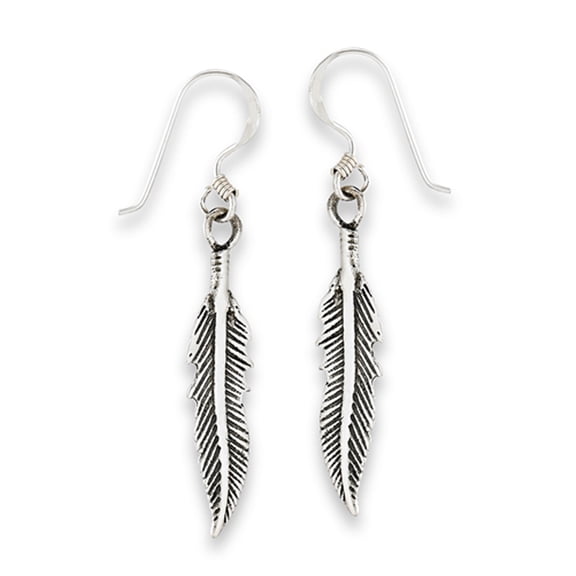 Oxidized Bird Feather Dangle Festival .925 Sterling Silver Bohemian Earrings Jewelry Female Unisex
