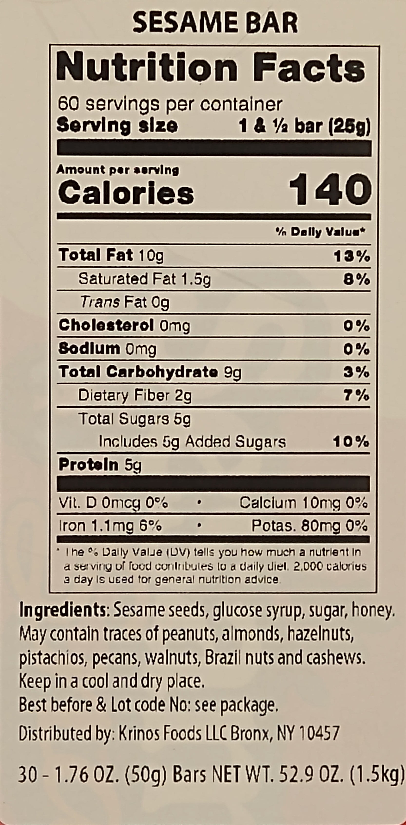 (12 pack) Haitoglou Sesame Snack Bar 50g