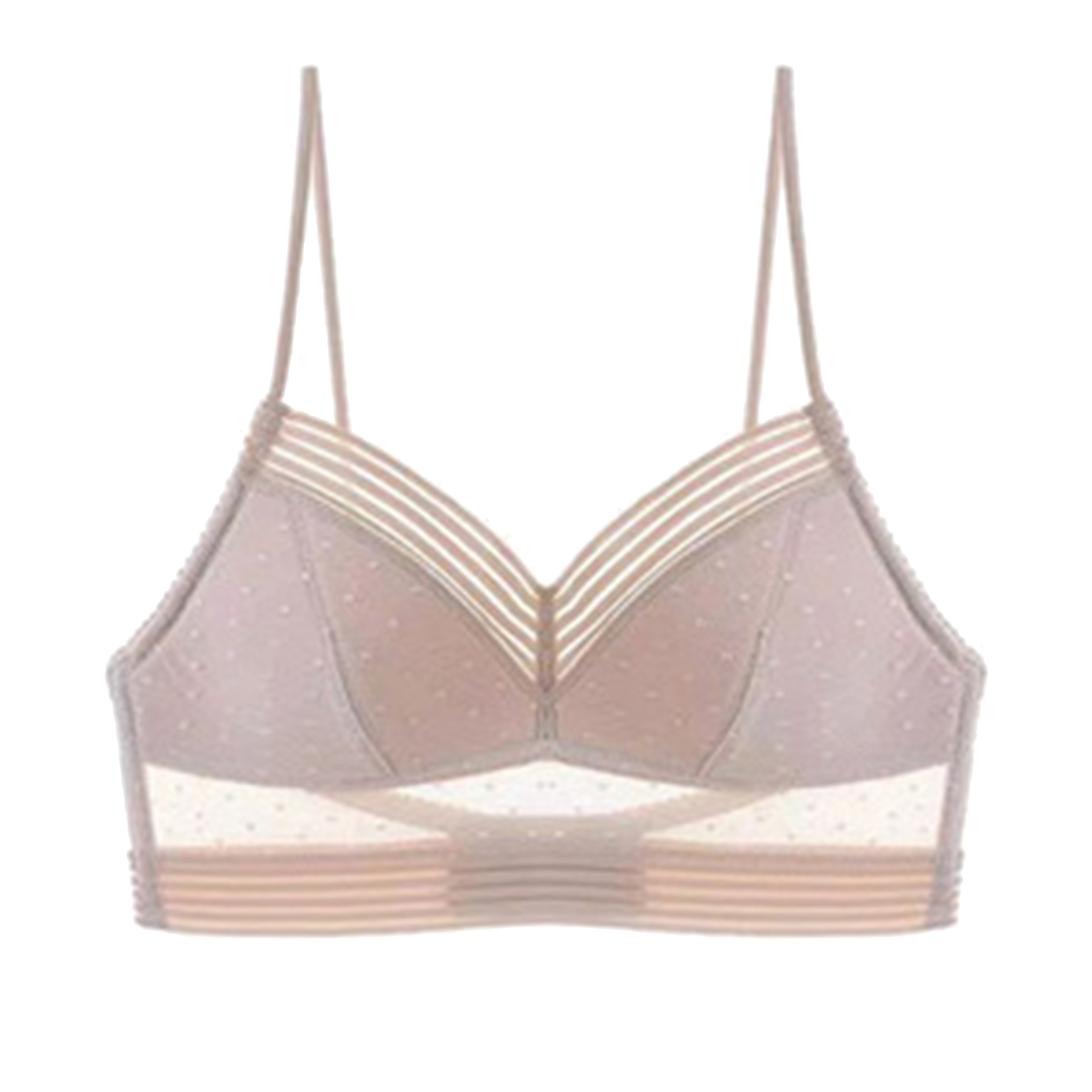 HEVIRGO Women Bra Seethrough Mesh Back Closure Striped Spaghetti Strap