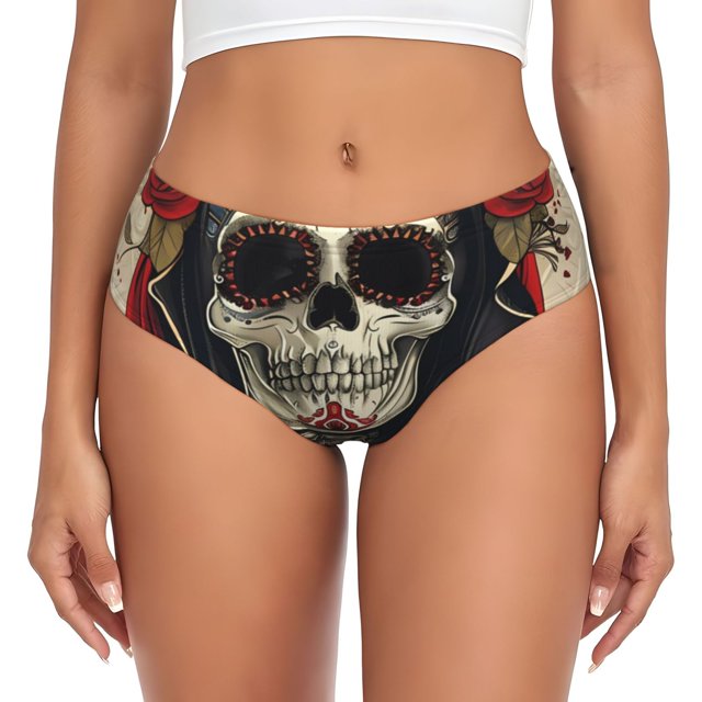 Fotbe Gothic Skull With Roses Calzones Estampados para Mujer – Ropa Interior de Algodón, Cómoda, Suave y Elástica-X-Small