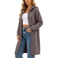 thumbnail image 3 of Tqcoqu Women's Hooded Cable Knit Long Cardigan, Open Front Long Sleeve Sweater Coat With Side Pockets, 3 of 8